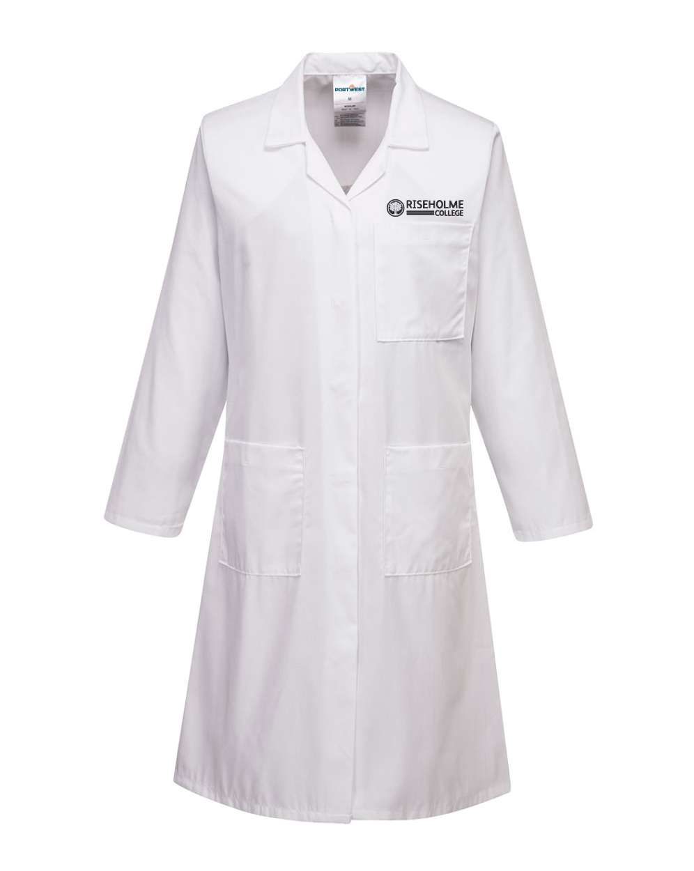 LW63 Ladies Fit White Lab Coat C/W Riseholme Logo