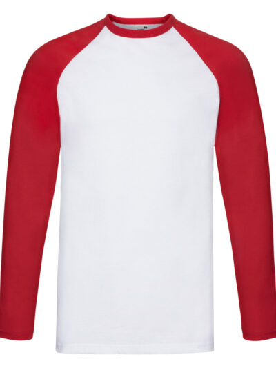 Fruit Of The Loom Men's Valueweight Long Sleeve Baseball T-Shirt White and Red