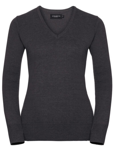 Russell Collection Ladies' V-Neck Knitted Pullover Charcoal Marl