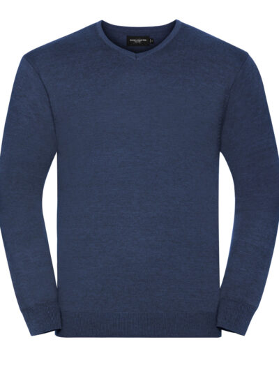 Russell Collection Men's V-Neck Knitted Pullover Denim Marl