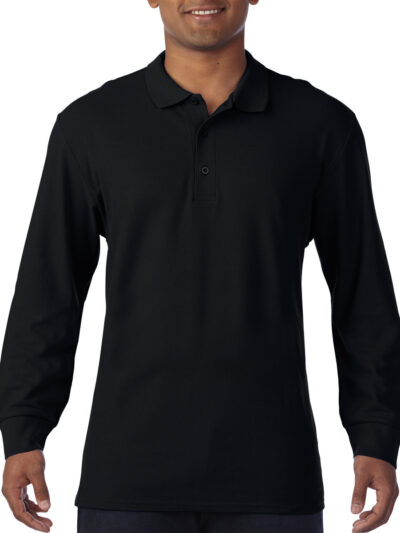 Gildan Premium Cotton® Adult Long Sleeve Double Piqué Polo Black