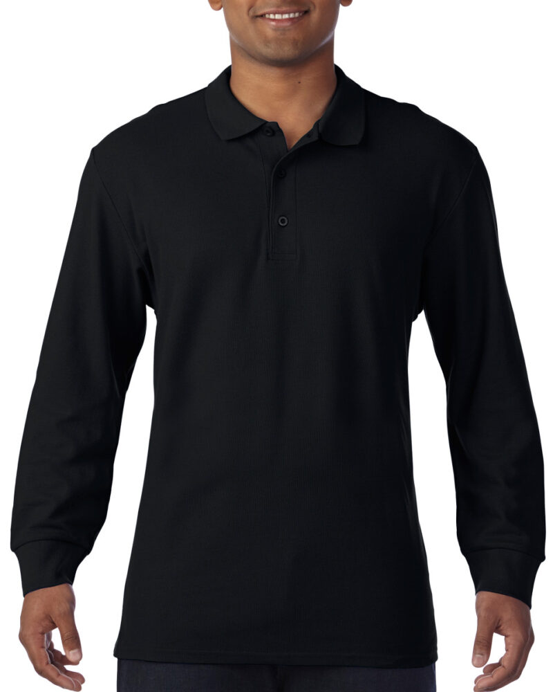 Gildan Premium Cotton® Adult Long Sleeve Double Piqué Polo Black