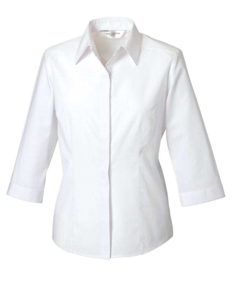 Russell Collection Ladies' 3/4 Sleeve Polycotton Easy Care Fitted Poplin Shirt (926F)