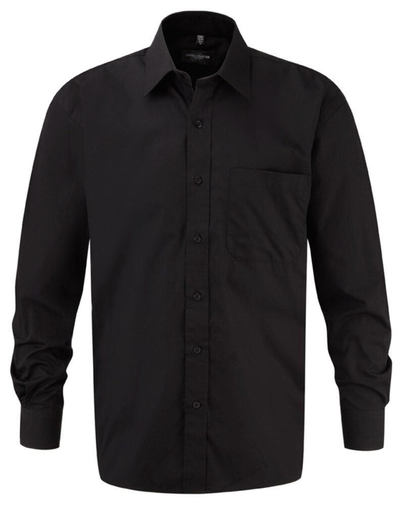 Russell Collection Men's Long Sleeve Pure Cotton Easy Care Poplin Shirt Black