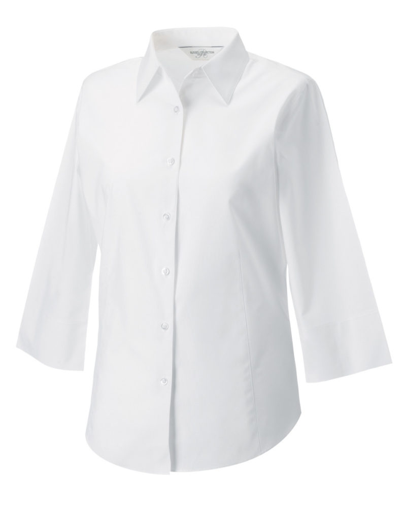 Russell Collection Ladies' 3/4 Sleeve Easy Care Fitted Shirt White