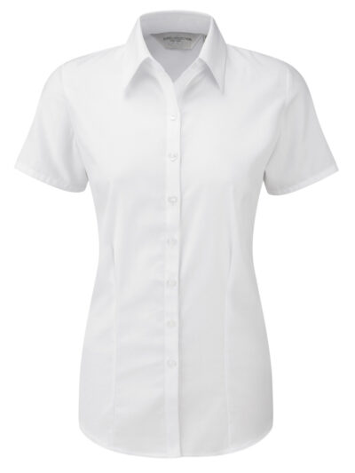 Russell Collection Ladies' Short Sleeve Herringbone Shirt White
