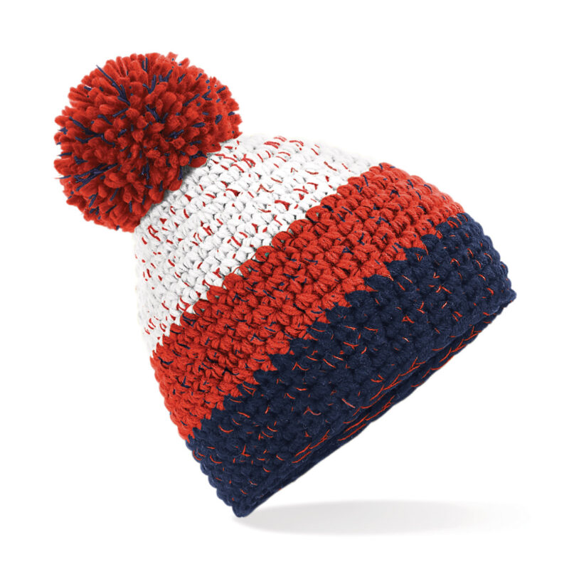 Beechfield Freestyle Beanie White and Fire Red and Oxford Navy