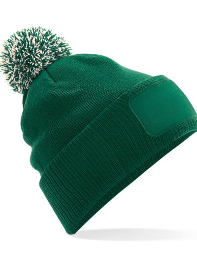 Beechfield Snowstar® Patch Beanie Bottle Green and Off White