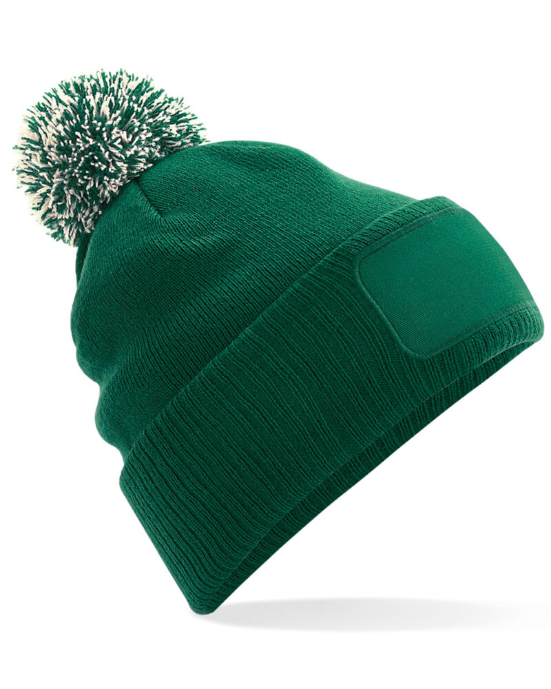 Beechfield Snowstar® Patch Beanie Bottle Green and Off White