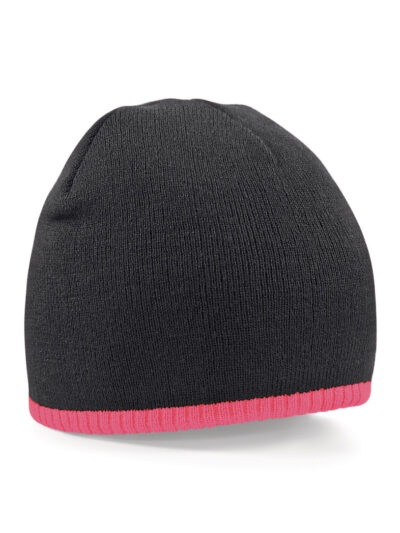 Beechfield Two-Tone Pull On Beanie Black and Flourescent Pink