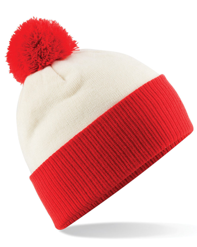 Beechfield Snowstar® Two-Tone Beanie Off White and Bright Red
