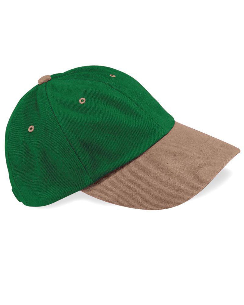 Beechfield Low Profile Heavy Brushed Cotton Cap Forest Green and Taupe