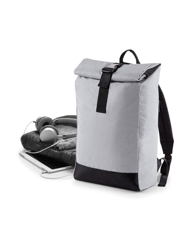 Bagbase Reflective Roll-Top Backpack Silver Reflective