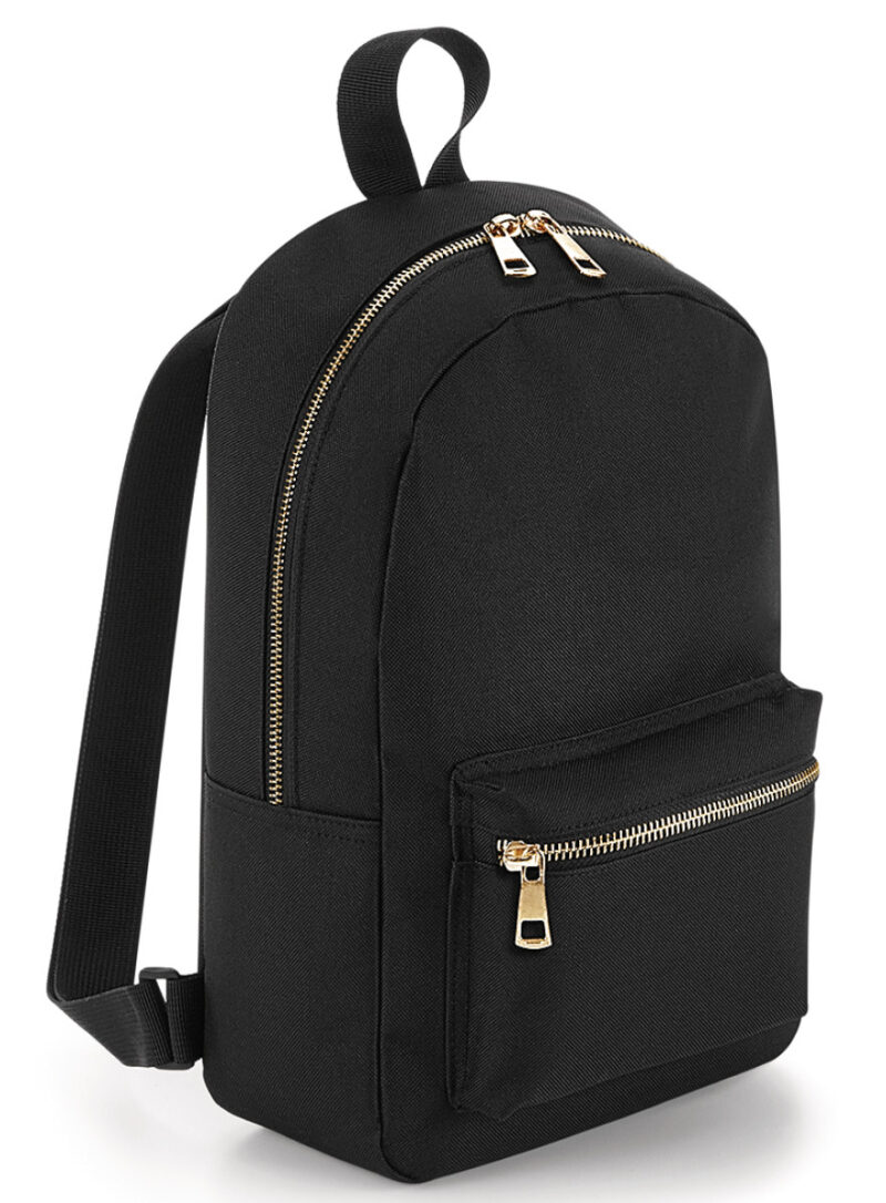 Bagbase Metallic Zip Mini Backpack Black and Gold
