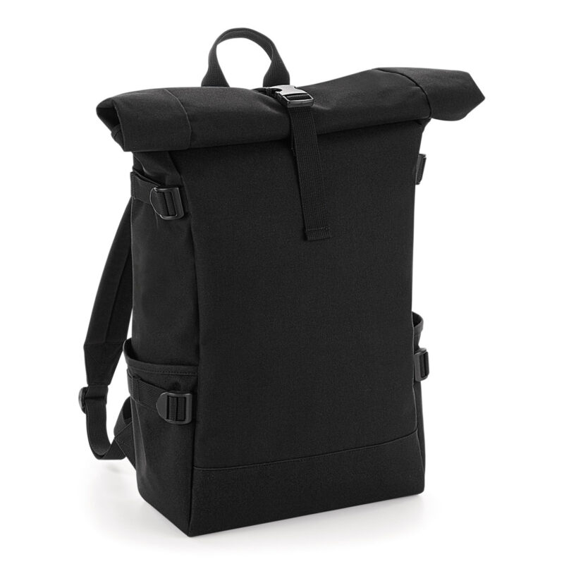 Bagbase Block Roll-Top Backpack Black and Black