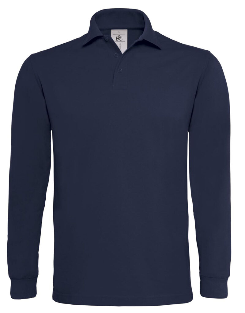 B&C Heavymill Long Sleeved Polo Shirt Navy Blue