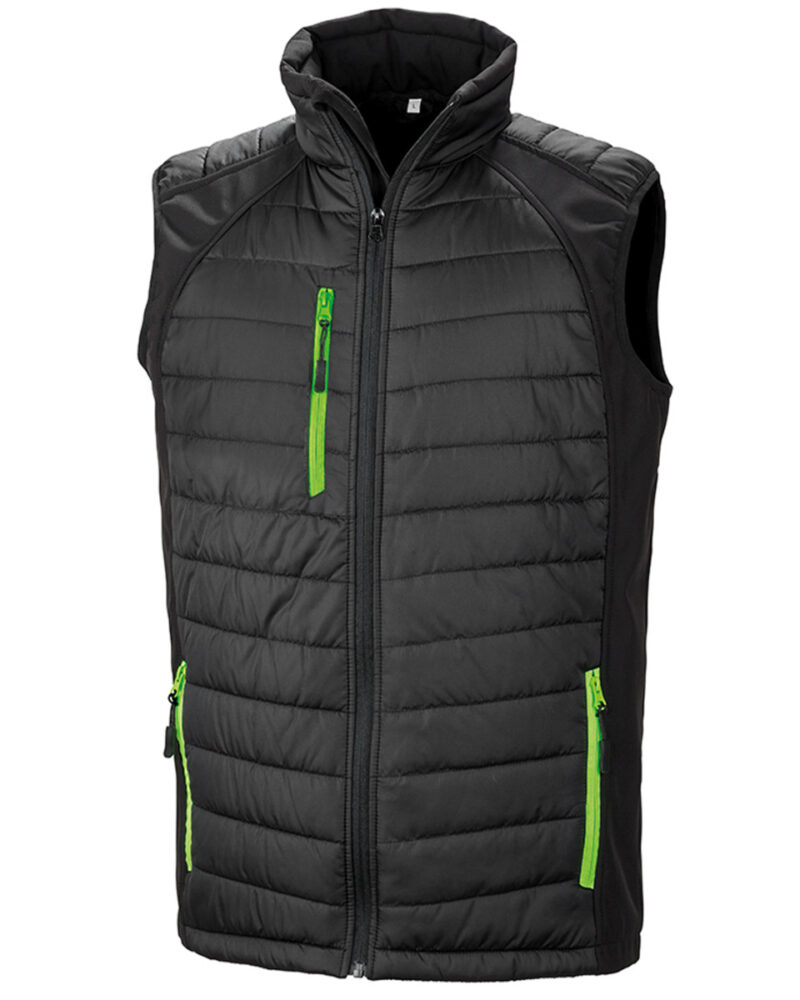Result Black Compass Pad Softshell Gilet Black and Lime Green