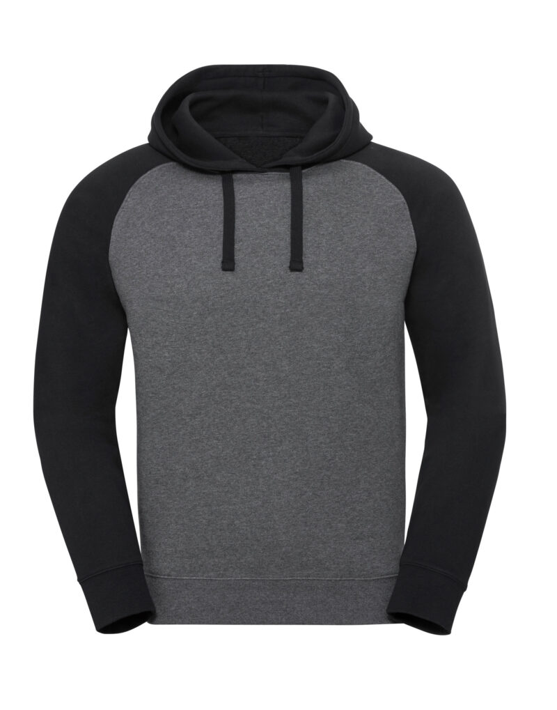 Russell Authentic Hooded Baseball Sweat Carbon Melange and Black