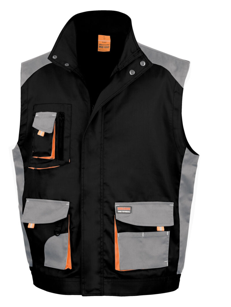 WORK-GUARD by Result Lite Gilet Black and Grey and Orange