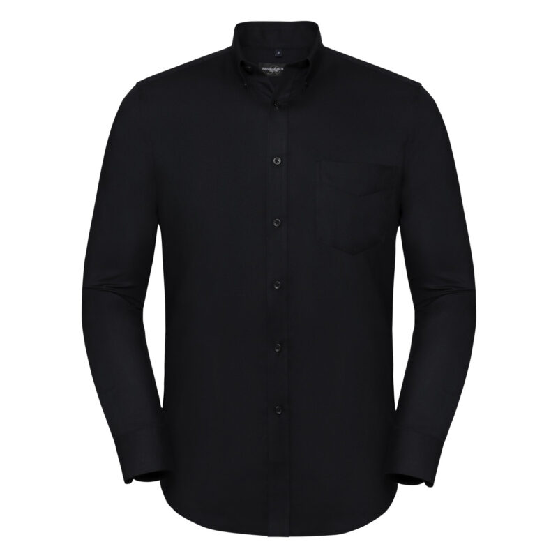 Russell Collection Men's Long Sleeve Tailored Button-Down Oxford Shirt Black
