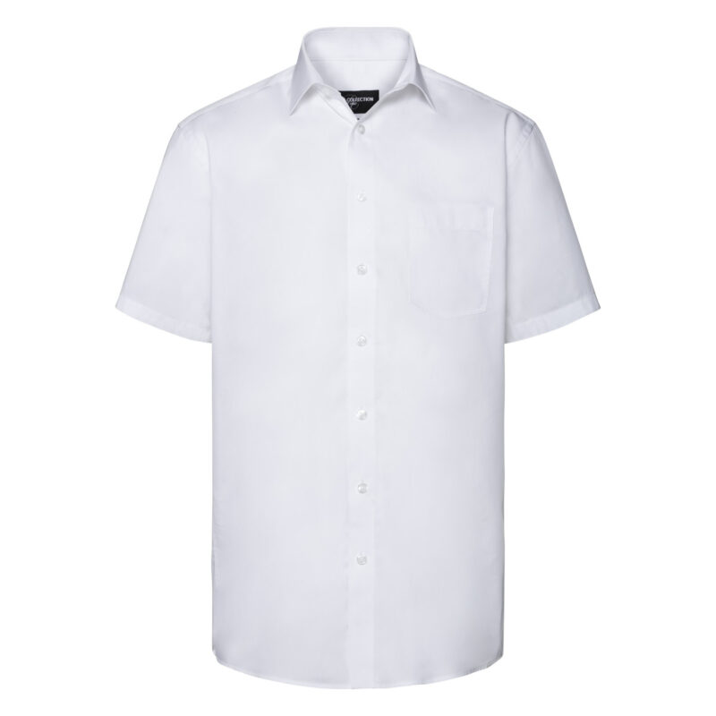 Russell Collection Men's Short Sleeve Tailored Coolmax® Shirt White