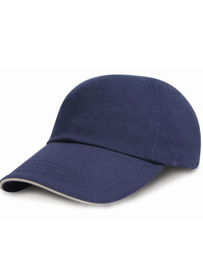 Result Headwear Low Profile Heavy Brushed Cotton Cap with Sandwich Peak Navy and White