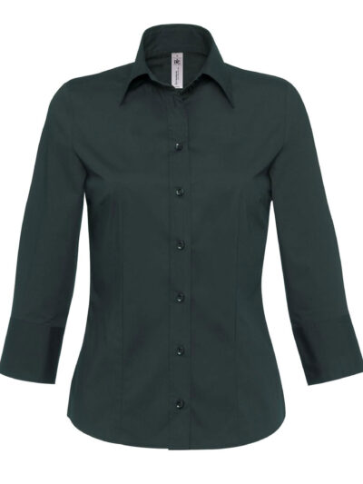 B&C Women's Milano Poplin 3/4 Sleeve Shirt Black