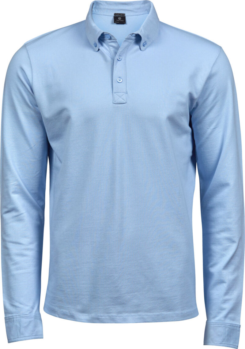 Tee Jays Men's Fashion Long Sleeve Luxury Stretch Polo Light Blue