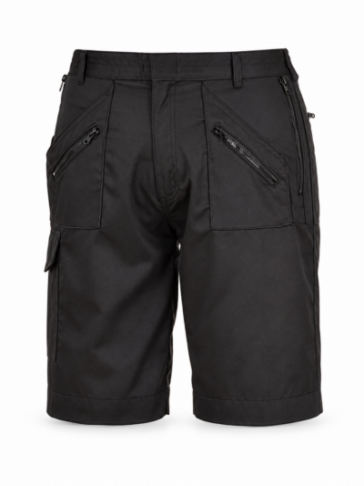 Plain Black Portwest S889 Action Shorts, front view without a logo